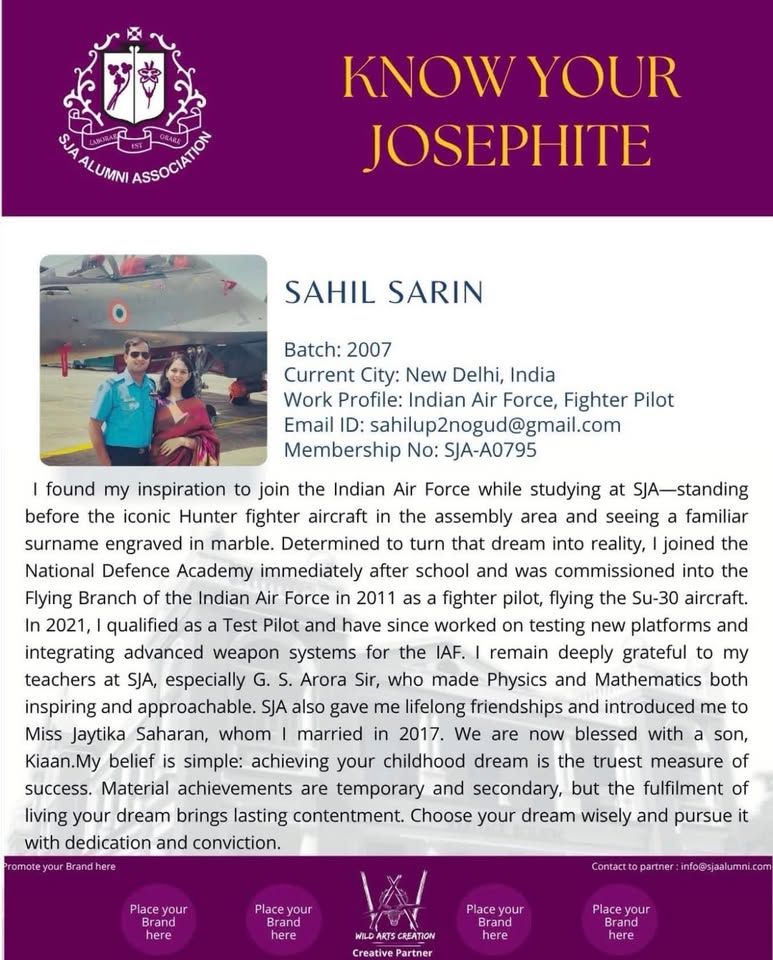 Original SJAA Know Your Josephite profile of Sahil Sarin